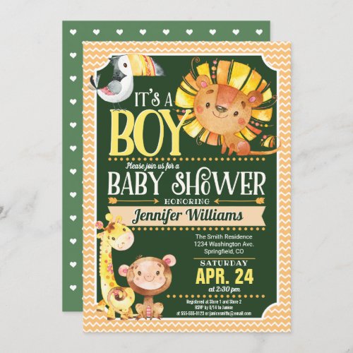 Safari Animals Baby Shower Invitation Boy