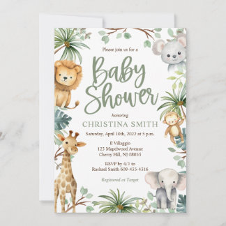 Safari Animals Baby Shower Invitations