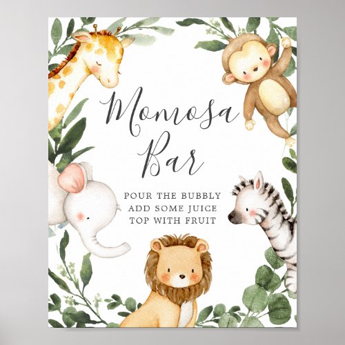Safari Animals Baby Shower Mimosa Bar Sign
