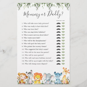 Safari Animals Baby Shower Mommy or Daddy Game