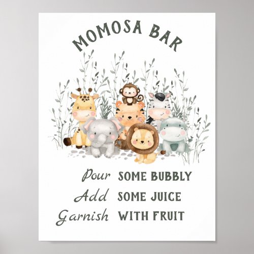 Safari Animals Baby Shower Momosa Bar Poster