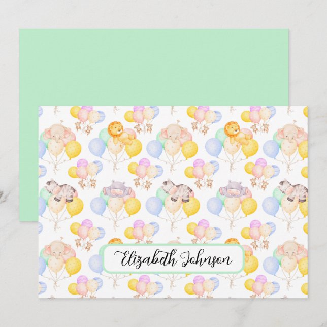 Safari Animals Baby Shower Note Card (Front/Back)
