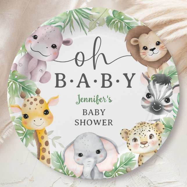 Safari Animals Baby Shower Oh Baby Cute Jungle Paper Plates (Creator Uploaded)