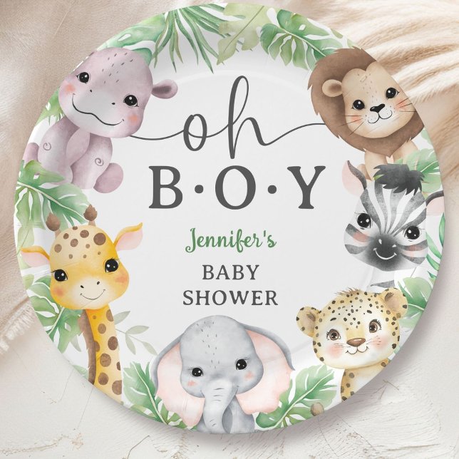 Safari Animals Baby Shower Oh Boy Cute Jungle Paper Plates (Creator Uploaded)