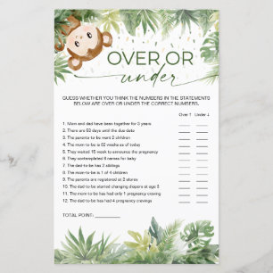 Safari Animals Baby Shower Over or Under Game