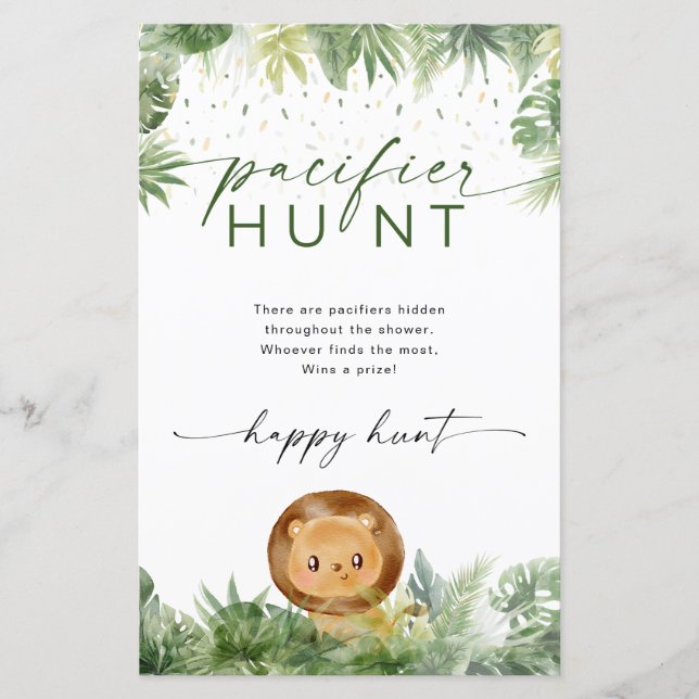 Safari Animals Baby Shower Pacifier Hunt Game (Front)