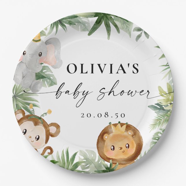 Safari Animals Baby Shower Paper Plates (Front)