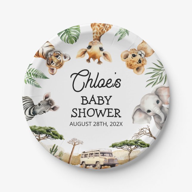 Safari Animals Baby Shower  Paper Plates (Front)