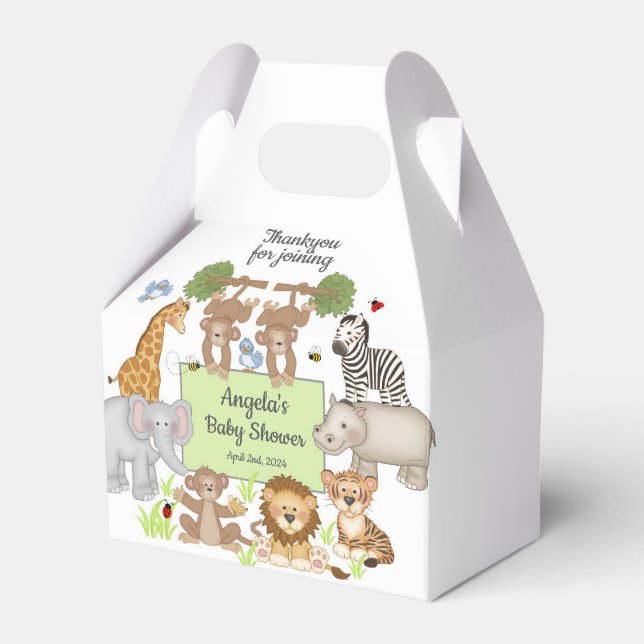 Safari Animals Baby Shower Party Favor Boxes (Front Side)