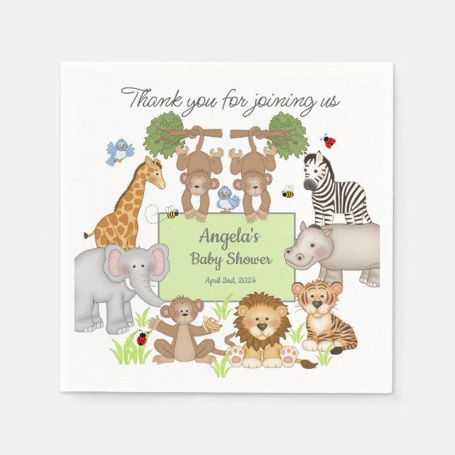 Safari Animals Baby Shower Party Gift Napkins (Front)