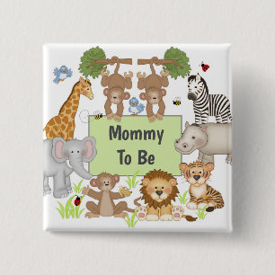Safari Animals Baby Shower Party Mommy To Be Button