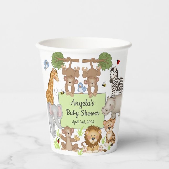 Safari Animals Baby Shower Party Paper Cups (Front)