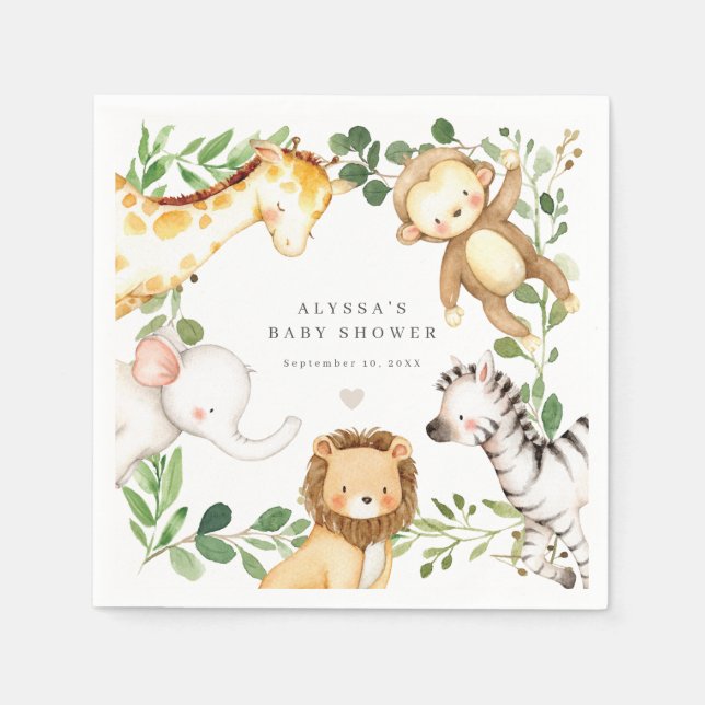 Safari Animals Baby Shower Party Paper Napkins (Front)
