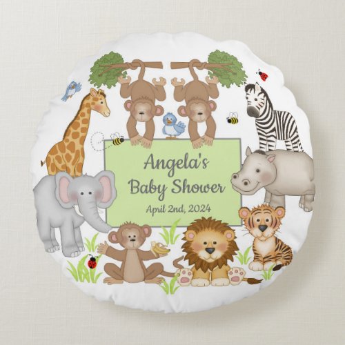 Safari Animals Baby Shower Party  Round Pillow