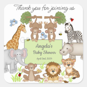 Safari Animals Baby Shower Party Square Sticker