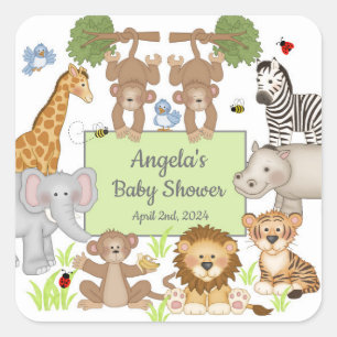 Safari Animals Baby Shower Party Square Sticker