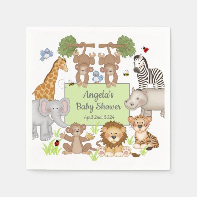 Safari Animals Baby Shower Party Table  Napkins (Front)