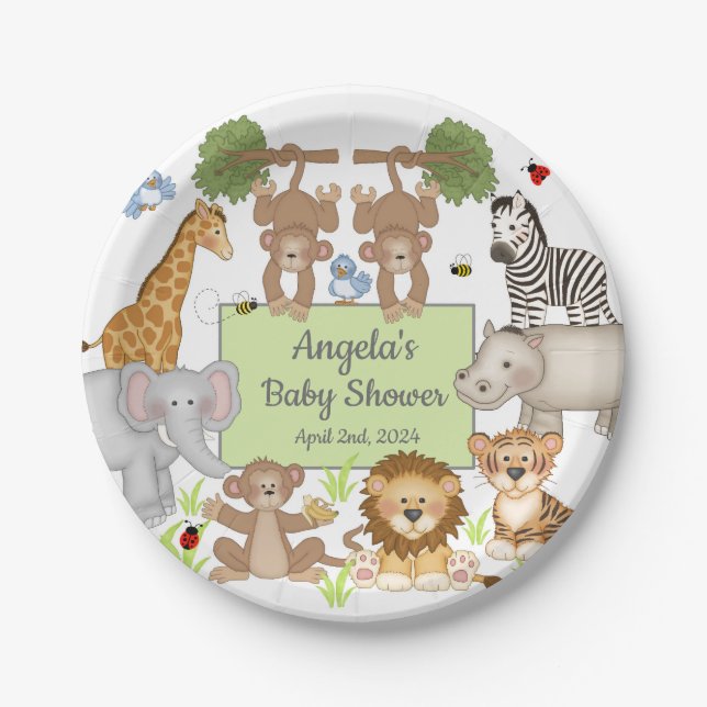 Safari Animals Baby Shower Party Table  Paper Plates (Front)