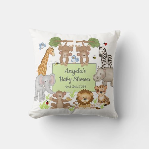 Safari Animals Baby Shower Party  Throw Pillow