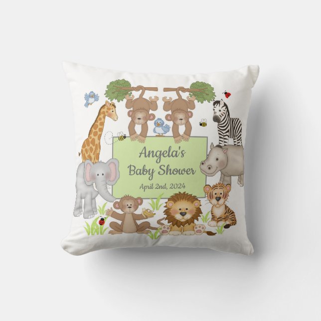 Safari Animals Baby Shower Party  Throw Pillow (Front)
