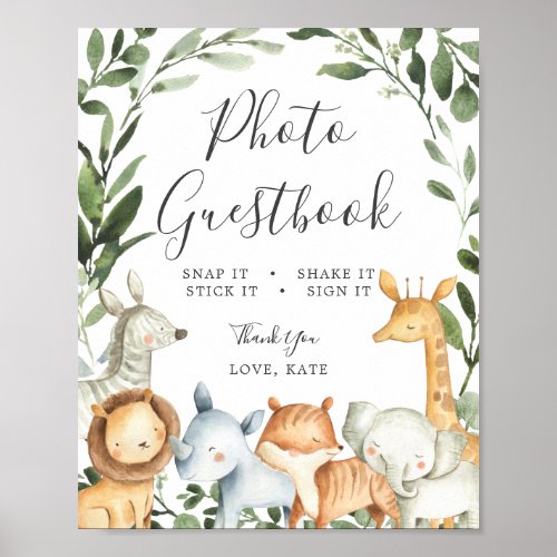 Safari Animals Baby Shower Photo Guestbook Sign