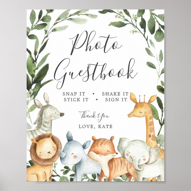Safari Animals Baby Shower Photo Guestbook Sign (Front)