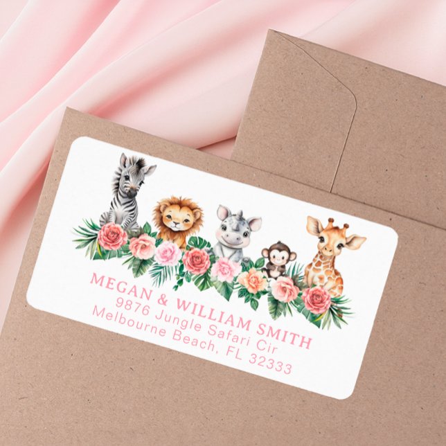 Safari Animals Baby Shower Return Address Label  (Safari Themed Label)