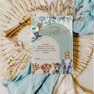 Safari Animals Baby Shower Sage Gree Diaper Raffle Enclosure Card