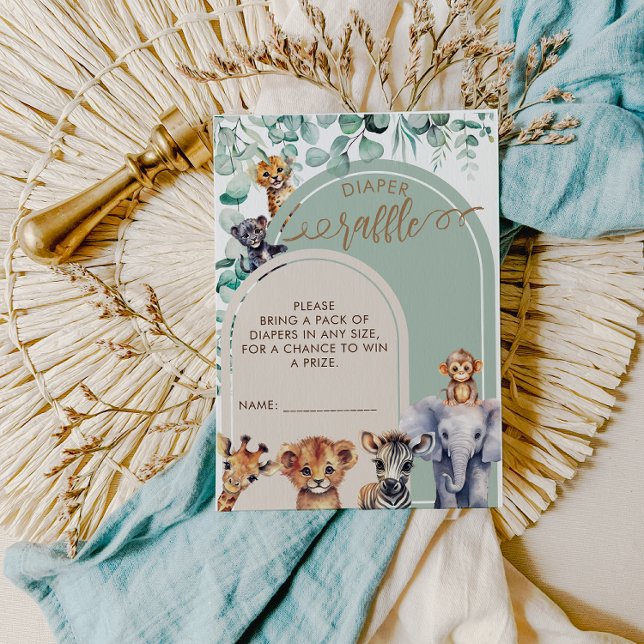 Safari Animals Baby Shower Sage Gree Diaper Raffle Enclosure Card (Creator Uploaded)