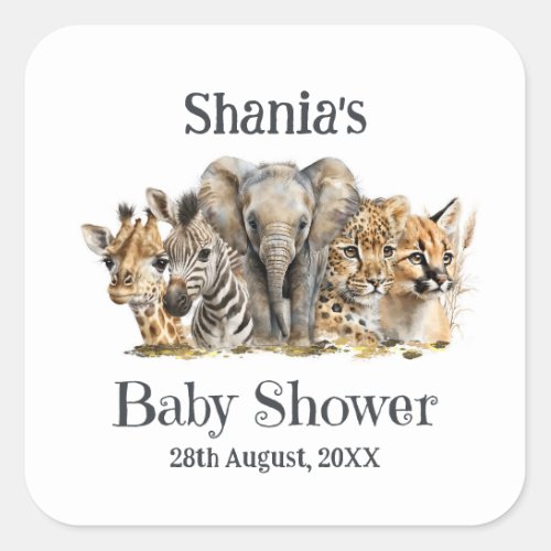 Safari Animals Baby Shower Square Sticker