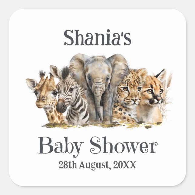 Safari Animals Baby Shower Square Sticker (Front)