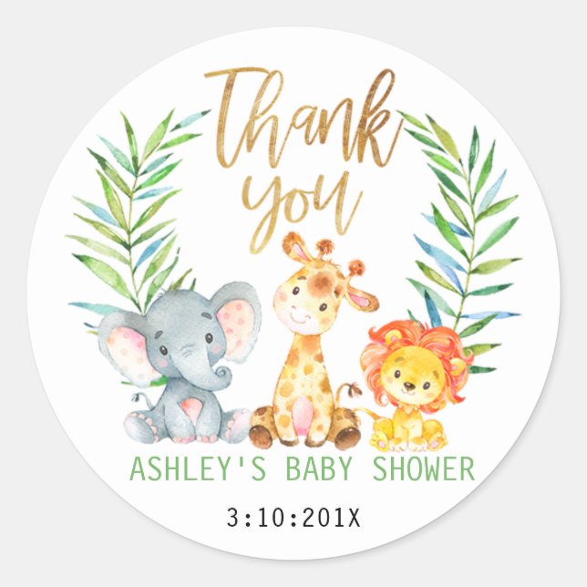 Safari Animals Baby Shower Sticker (Front)
