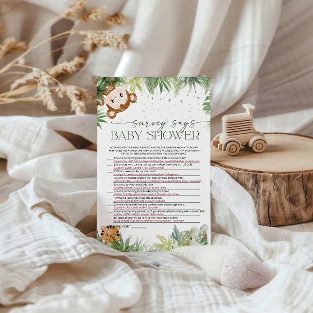 Safari Animals Baby Shower Survey Says Game Card (Creator Uploaded)