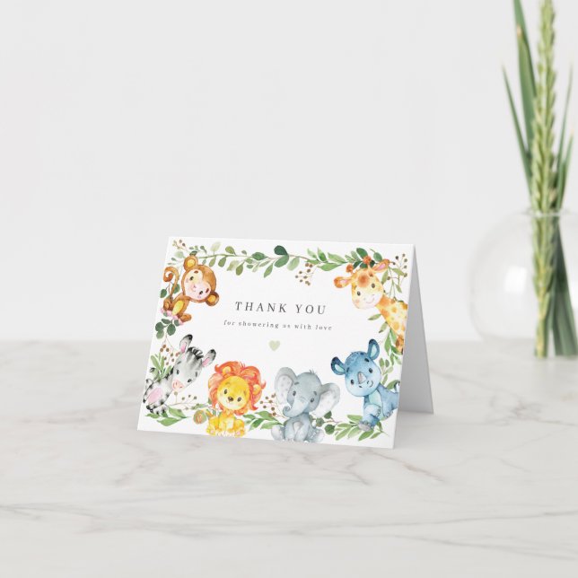 Safari Animals Baby Shower Thank You Card (Front)