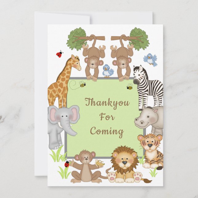 Safari Animals Baby Shower Thank you Card (Front)