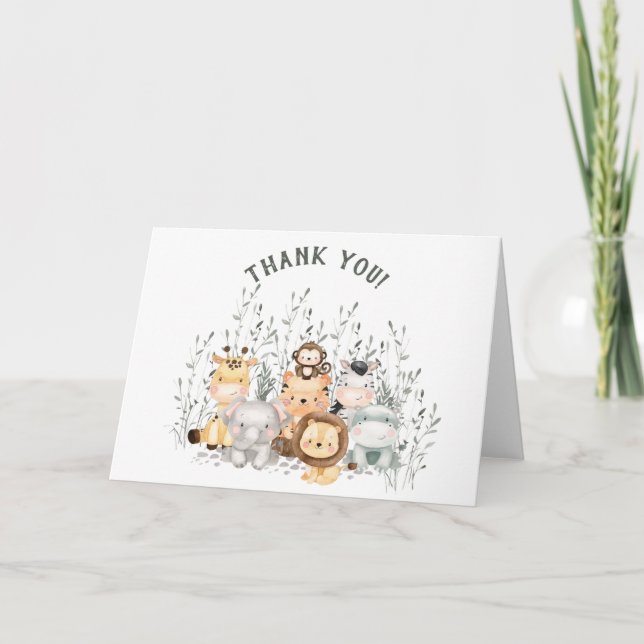 Safari Animals Baby Shower Thank You Card (Front)