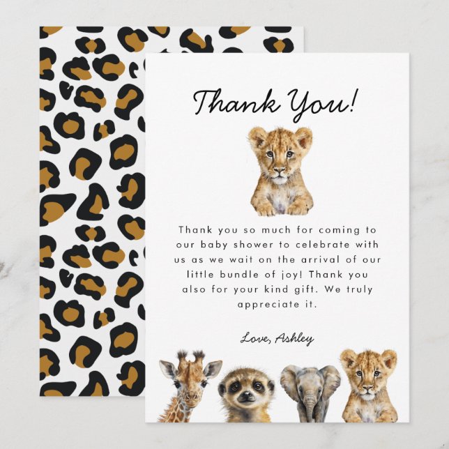 Safari Animals Baby Shower Thank You Card (Front/Back)