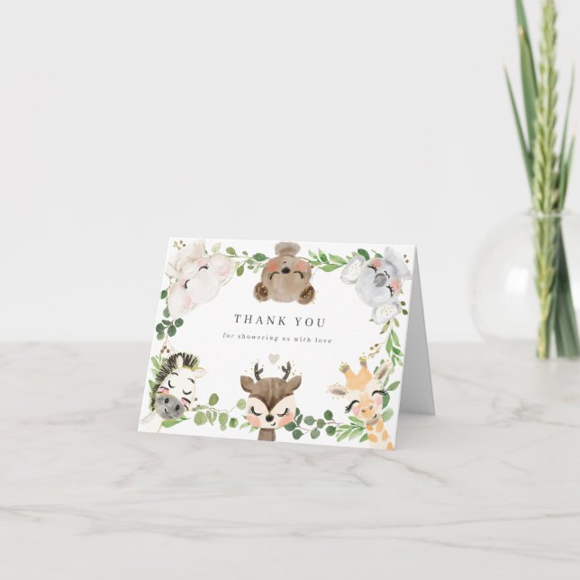 Safari Animals Baby Shower Thank You Card (Front)