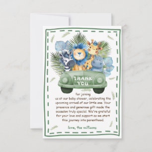 Safari Animals Baby Shower Thank You Card