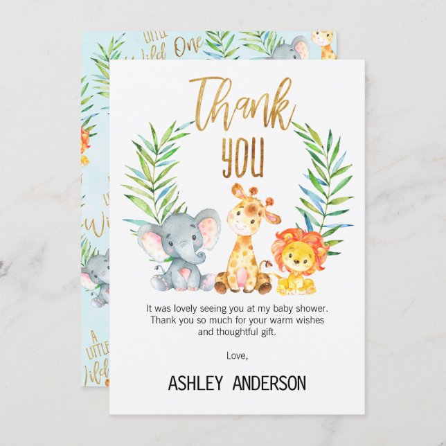Safari Animals Baby Shower Thank You Card (Front/Back)