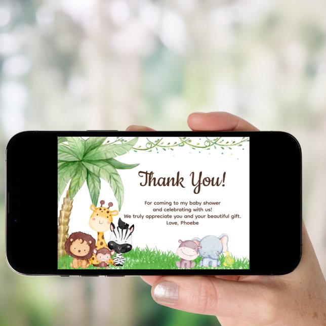 Safari Animals Baby Shower Thank You Cards (Front Digital)