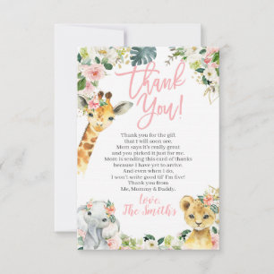 Safari Animals Baby Shower Thank You Cards Girl
