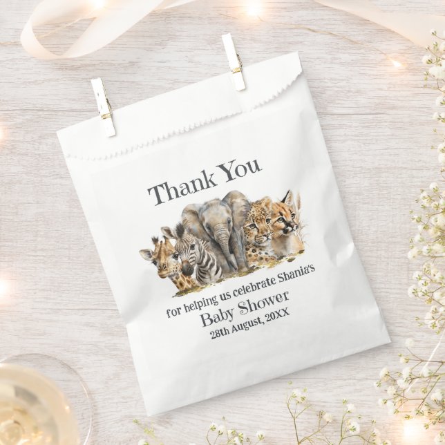 Safari Animals Baby Shower Thank You Favor Bag (Clipped)