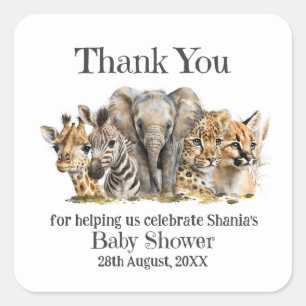 Safari Animals Baby Shower Thank You Square Sticker