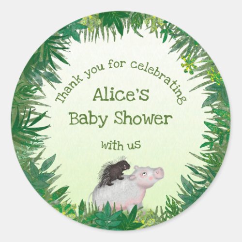 Safari animals baby shower thankyou round stickers