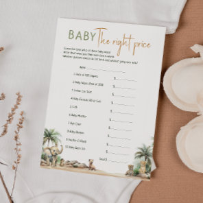 Safari Animals Baby Shower The Right Price Card