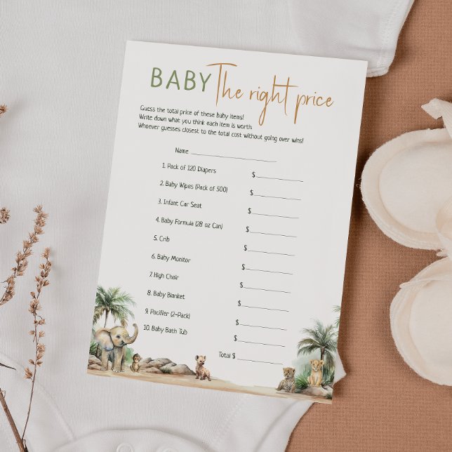 Safari Animals Baby Shower The Right Price Card (Creator Uploaded)