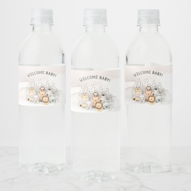 Safari Animals Baby Shower Water Bottle Label (Bottles)