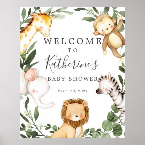 Safari Animals Baby Shower Welcome Sign