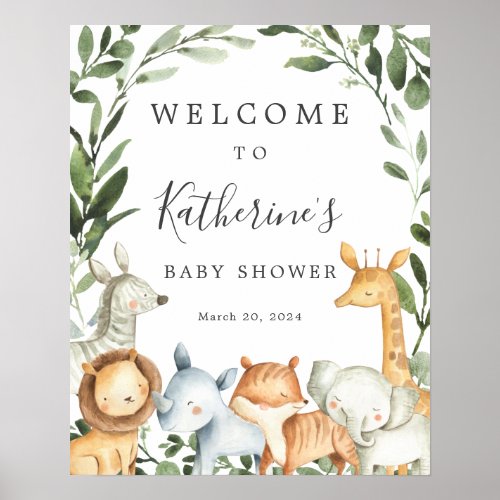 Safari Animals Baby Shower Welcome Sign